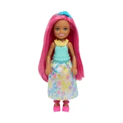Lutka Mattel Barbie Chelsea - modra cvetlična obleka, rožnati lasje (JKH59)