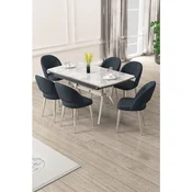 Hanah Home trpezarijski set Weps, sto na razvlacenje i 6 stolica, siva ploca Rampla, hromirane noge, antracit tkanina Babyface