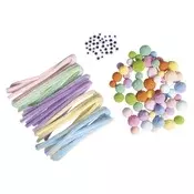 Rayher. Set pomponov, kosmatih žičk in očes 125 kosov, pastel