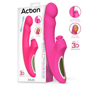 Action Enles Triple Motor Vibrator with Heated Beating Ball & Thrusts Pink