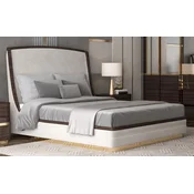 Casa Padrino luxury double bed white/dark brown/gold - Noble solid wood bed with headboard - Bedroom furniture - Hotel furniture - Luxury furniture - Bedroom furnishings - Luxury furnishings