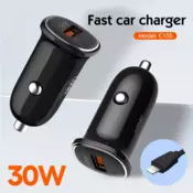 Auto punjac LDNIO C105, QC3.0, 30W USB Lightning crni 1m
