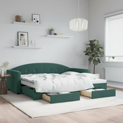 Greatstore Izvlečna dnevna postelja s predali temno zelena 90x200 cm žamet