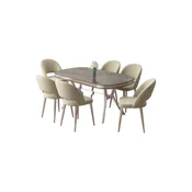 Hanah Home trpezarijski set Jita, sto i 6 stolica, antracit ploca Irony, hromirane noge, krem tkanina Babyface