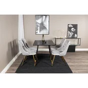 Venture Design Jedilna miza in stol komplet Dipp Velvet Deluxe miza 75x120x85 cm črna siva