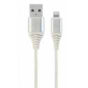 Cablexpert Cablexpert kabel USB Lightning bombažna zaščita bel 2m CC-USB2B-AMLM-2M-BW2, (21166227)
