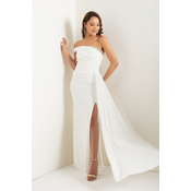 Lafaba Womens White One-Shoulder Stone Long Evening Dress