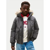 Tommy Hilfiger Zimska jakna Hooded Fake Fur Bomber KB0KB09887 Siva Regular Fit