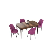 Hanah Home trpezarijski set Via, sto na razvlacenje i 4 stolice, ploca u dekoru drveta Baroque, ljubicasta tkanina Jerry