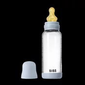 BIBS - Otroška steklena steklenička 240 ml, lateks - Baby Blue (srednji pretok)
