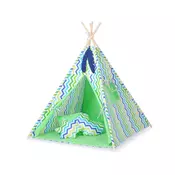 shumee Šotor Tipi za otroke + obeski iz perja - zelen in moder šivron