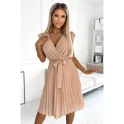 Numoco pleated dress with neckline and ruffles