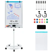 Costway Magnetna bela tabla na kolesih z nastavljivo višino 100x65 cm bela