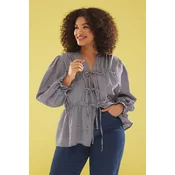 Trendyol Curve Navy Blue Seersucker Woven Plus Size Blouse