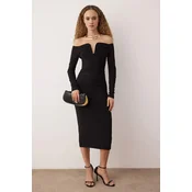 Trendyol Milla ženska haljina Carmen Collar Knitted Tpraw25El00073, Crna