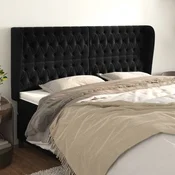 Vidaxl vidaXL Vzglavnik s krilci, črn 183x23x118/128 cm, žamet