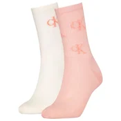 Ženske nogavice CALVIN KLEIN - dolge, marelične/umazano bele, 2 para, one size