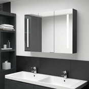 Greatstore LED kopalniška omarica z ogledalom 89x14x62 cm sijoče črna