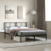 Metalni okvir za krevet s uzglavljem crni 150x200 cm