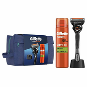 Gillette ProGlide Set aparat za brijanje ProGlide 1 kom + gel za brijanje Fusion Shave Gel Sensitive 200 ml + držač za brijač + kozmetička torbica za muškarce