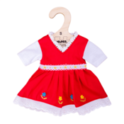 Bigjigs Toys Rdeča cvetlična obleka za punčko 28 cm