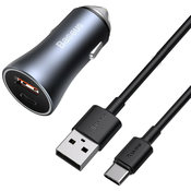 Baseus Golden Contactor Pro car charger, USB + USB-C, QC4.0+, PD, SCP, 40W (gray) (6953156201958)
