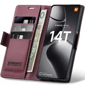 Overboard Ovitek za Xiaomi 14T Pro, sijajni liči, denarnica s preklopom, rdeča