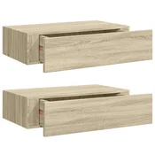 Vidaxl Stenska polica s predalom 2 kosa hrast 40x23,5x10 cm MDF