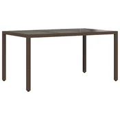 Vidaxl Vrtna miza s stekleno ploščo rjav 150x90x75 cm poli ratan
