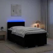 vidaXL Postelja s pomičnim okvirjem, vzmetnico in LED Črna Žamet