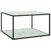 Stolic za kavu crni s bijelim mramornim staklom 90 x 90 x 50 cm