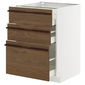 METOD / MAXIMERA Podni element s 3 fioke, bela/Stensta tamnobraon jasenov furnir, 60x60 cm