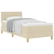 Vidaxl Postelja z vzmetnico z blazino krema 90 x 190 cm blago