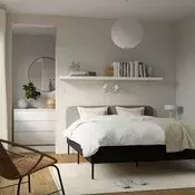 SLATTUM Tapecirani okvir kreveta, Vissle tamnosiva/uklj. presvlaku za uzglavlje Öreryd siva/bež, 160x200 cm