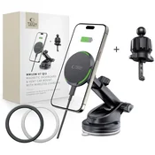 Tech-protect MM15W-V7 QI2 MAGNETSKI MAGSAFE BEŽICNI PUNJAC ZA AUTOMOBILSKU NADZORNU PLOCU I VENTILACIJSKI OTVOR 15W CRNI