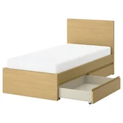 STORKLINTA Posteljni okvir z 2 predaloma, imitacija hrasta/Luröy, 90x200 cm