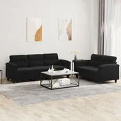 2-dijelni set sofa s jastucima crni od mikrovlakana