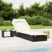 Ležaj za suncanje sklopivi krov crni 213 x 63 x 97 cm poliratan