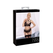 Abierta Fina Lingerie Set Black L - Lace & Velvet, Adjustable Straps OAF001C