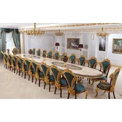 Casa Padrino luxury baroque dining room set white/brown/blue/gold - 1 Baroque Dining Table & 22 Baroque Dining Chairs - Castle furniture - Palace furniture - Luxury furniture baroque style