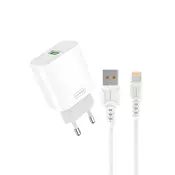 DENMEN DC07L Punjac za mobilne 18W 3,6A Fast + Lightning kabl BELI