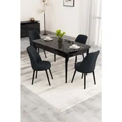 Hanah Home trpezarijski set Nix, sto na razvlacenje i 4 stolice, ploca u dekoru crnog mermera, antracit tkanina Babyface