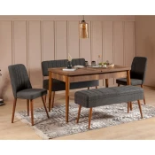Hanah Home Set trpezarijski sto, 2 trpezarijske stolice i 2 klupe Vina 1053, Orah