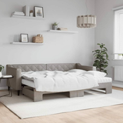 Greatstore Izvlečna dnevna postelja z vzmetnico taupe 80x200 cm blago