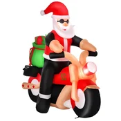HOMCOM Napihljivi božiček na motorju 165cm z vgrajenimi LED lučmi, zunanja božična dekoracija