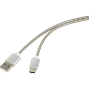 Renkforce Renkforce USB 2.0 priključni kabel [1x USB 2.0 vtič A-1x USB-C™ vtič] 1 m srebrne barve kabelski plašč iz nerjavečega je