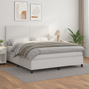 Vidaxl Box spring postelja z vzmetnico bela 180x200 cm umetno usnje