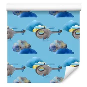 Barvita tapeta s helikopterji v akvarelnem slogu 50x1000 cm