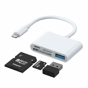 Joyroom HUB OTG Lightning adapter - USB 3.2 Gen 1 (3.0, 3.1 Gen 1) / SD, TF / Lightning card reader white (S-H142 white)