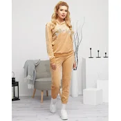 Resti Womens beige sweatshirt set with an inscription and crystals - Clothing